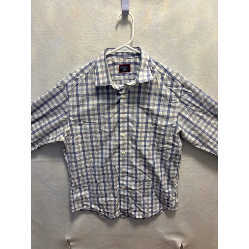 UNTUCKit Xavier Men's Blue Gingham long Sleeve Button Down Shirt Small